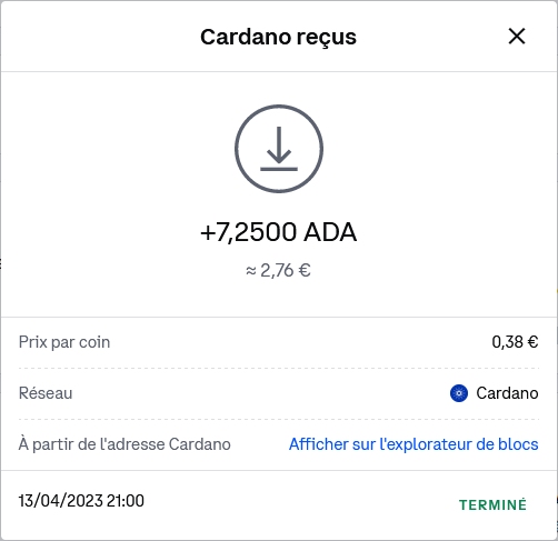 Preuve de paiement Freecardano un faucet-cardano (ada) de caffrys