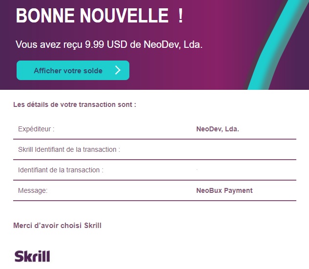 Preuve de paiement Neobux de massenet