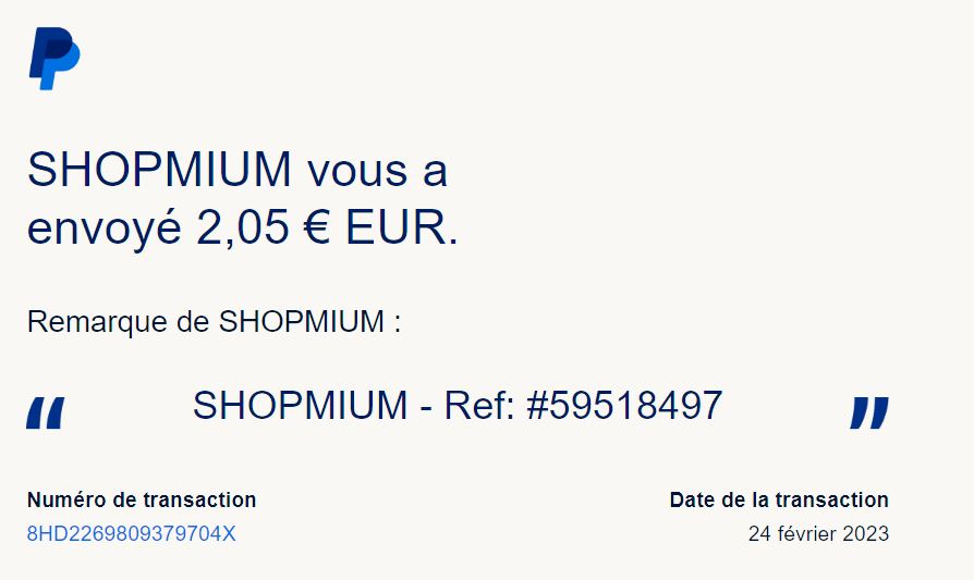 Preuve de paiement Shopmium de BONSPLANS