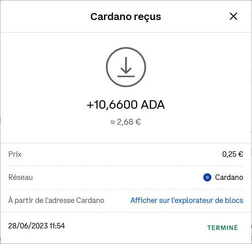 Preuve de paiement Freecardano un faucet-cardano (ada) de caffrys