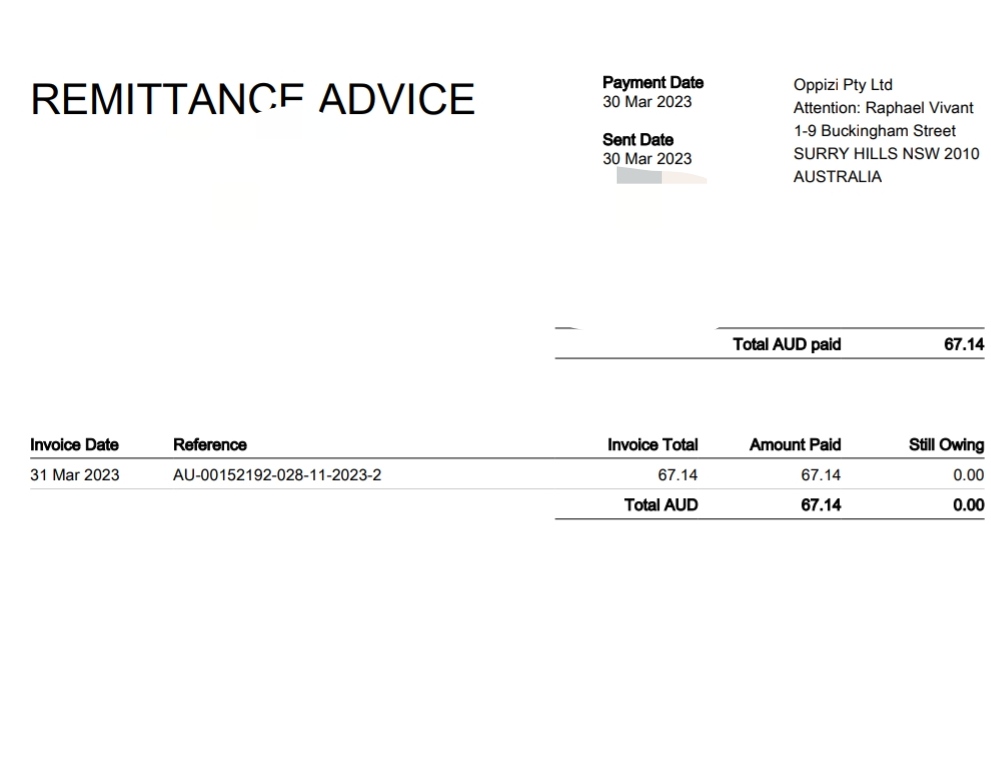 Preuve de paiement Oppizi de Xandre