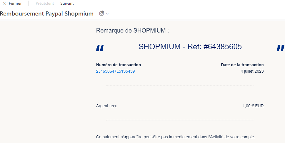 Preuve de paiement Shopmium de Bibouza