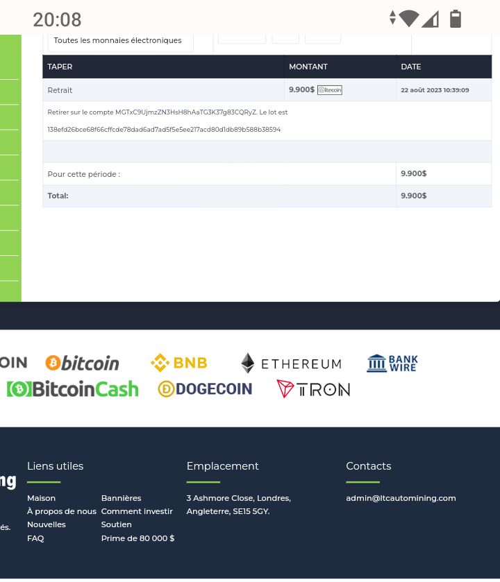 Preuve de paiement Ltcautomining de TBE1997