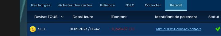 Preuve de paiement Minerlands de TBE1997