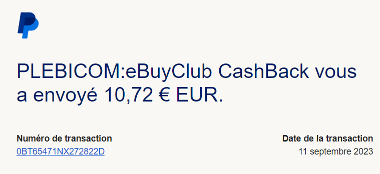 Preuve de paiement Ebuyclub de Xandre