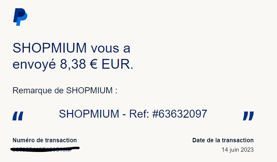 Preuve de paiement Shopmium de BONSPLANS