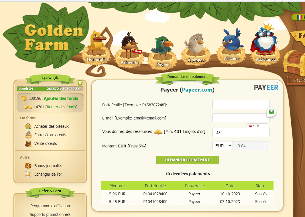 Preuve de paiement Golden farm de spawngk