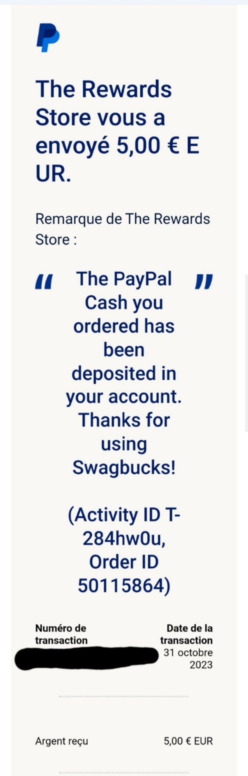 Preuve de paiement Swagbucks de Kelly68