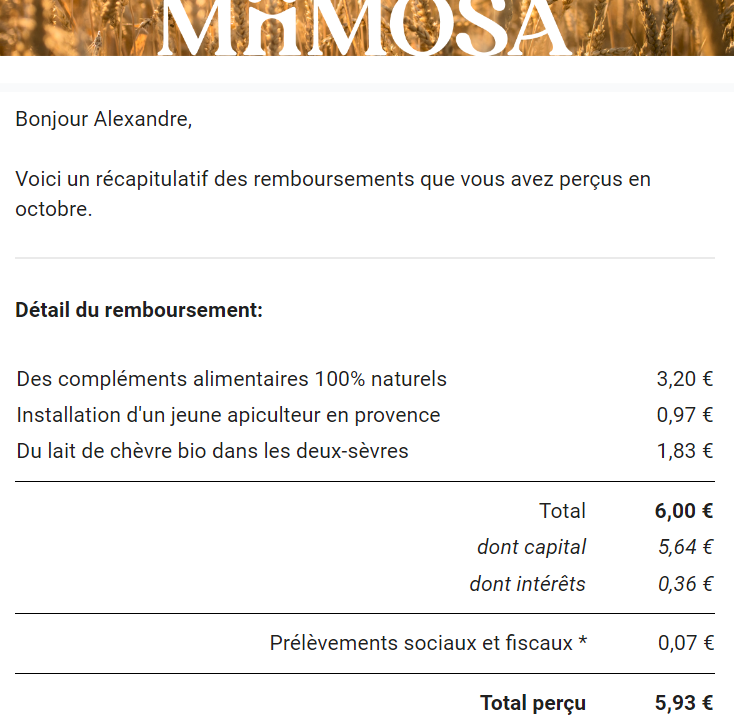 Preuve de paiement Miimosa de Xandre