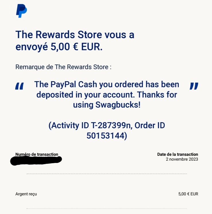 Preuve de paiement Swagbucks de Kelly68