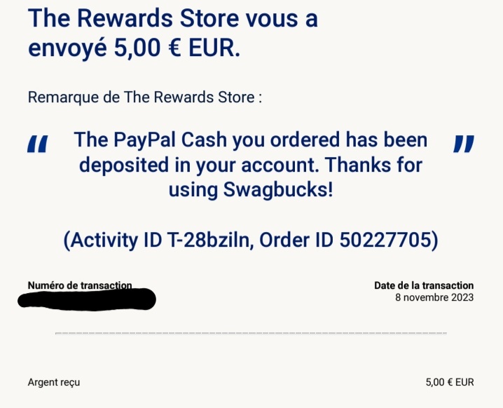 Preuve de paiement Swagbucks de Kelly68