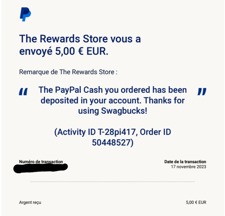 Preuve de paiement Swagbucks de Kelly68