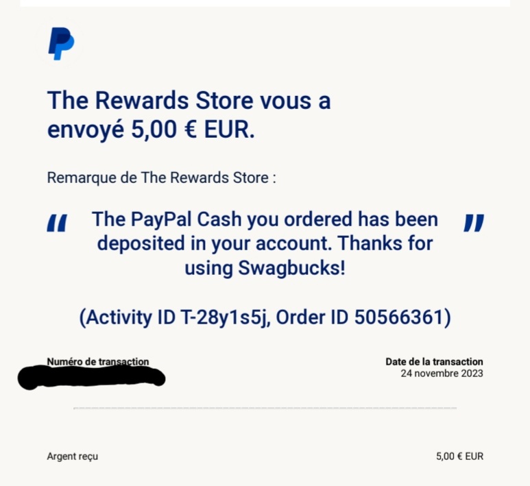 Preuve de paiement Swagbucks de Kelly68