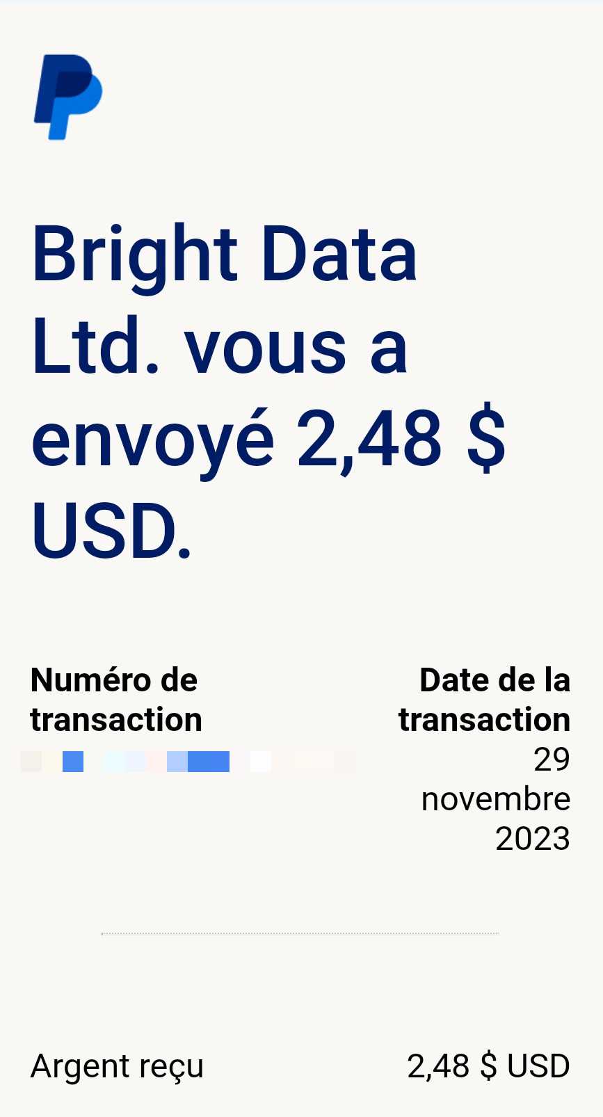 Preuve de paiement Bright data earnapp de Up22