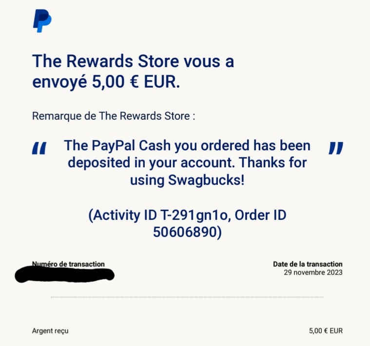 Preuve de paiement Swagbucks de Kelly68