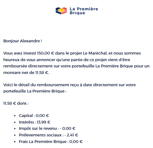 Preuve de paiement La première brique de Xandre