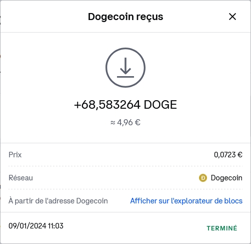 Preuve de paiement Free doge de caffrys