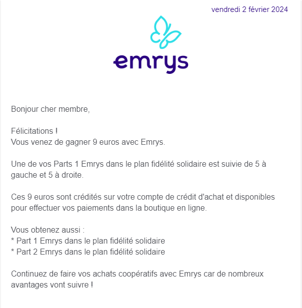 Preuve de paiement Emrys la carte de PlaneteBonus