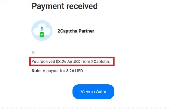 Preuve de paiement 2captcha de Tsara