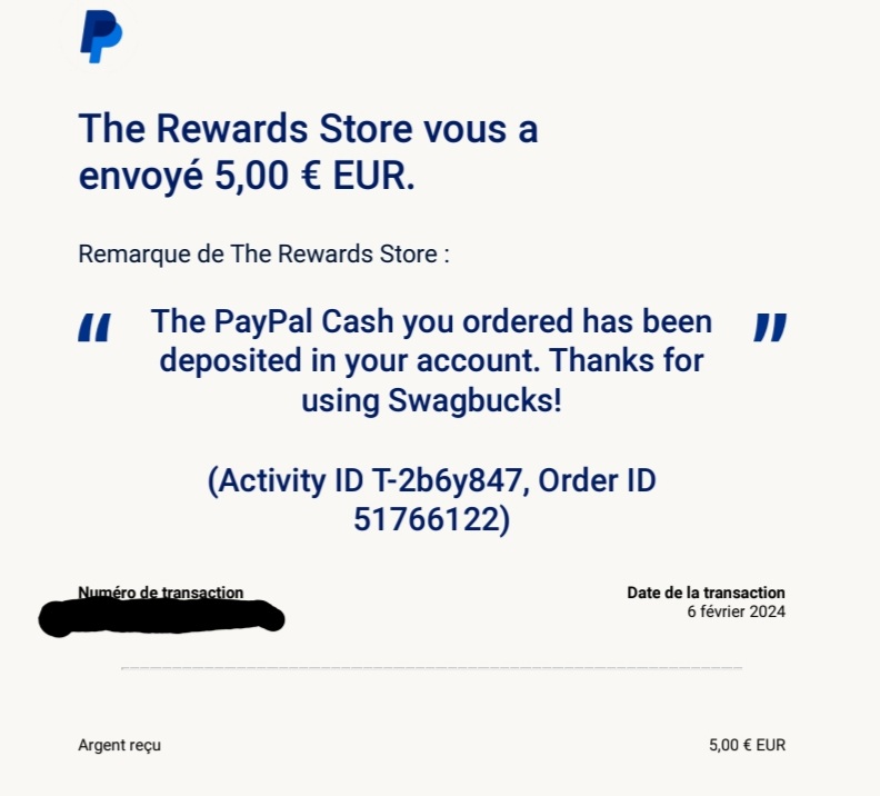 Preuve de paiement Swagbucks de Kelly68