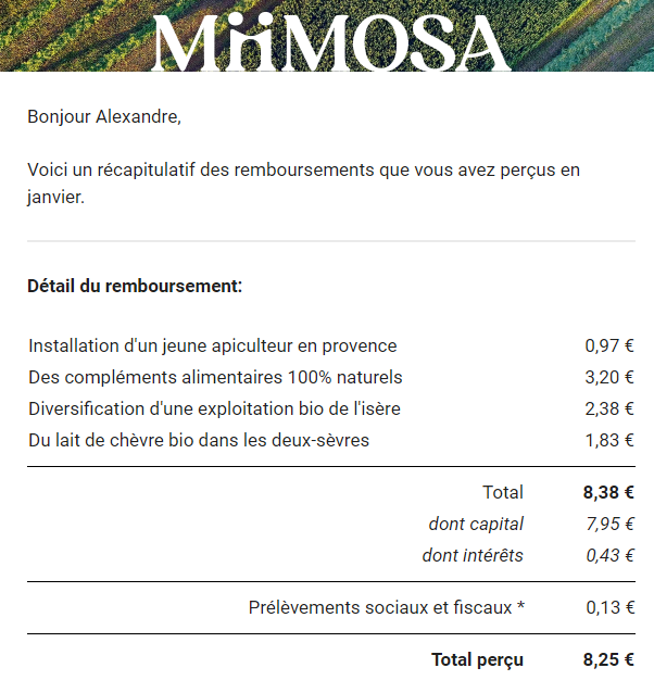 Preuve de paiement Miimosa de Xandre