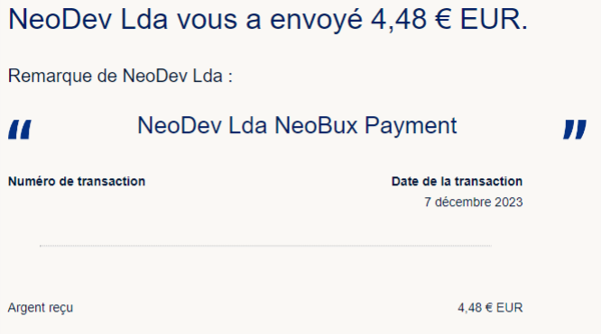 Preuve de paiement Neobux de Lionne70