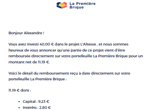 Preuve de paiement La première brique de Xandre