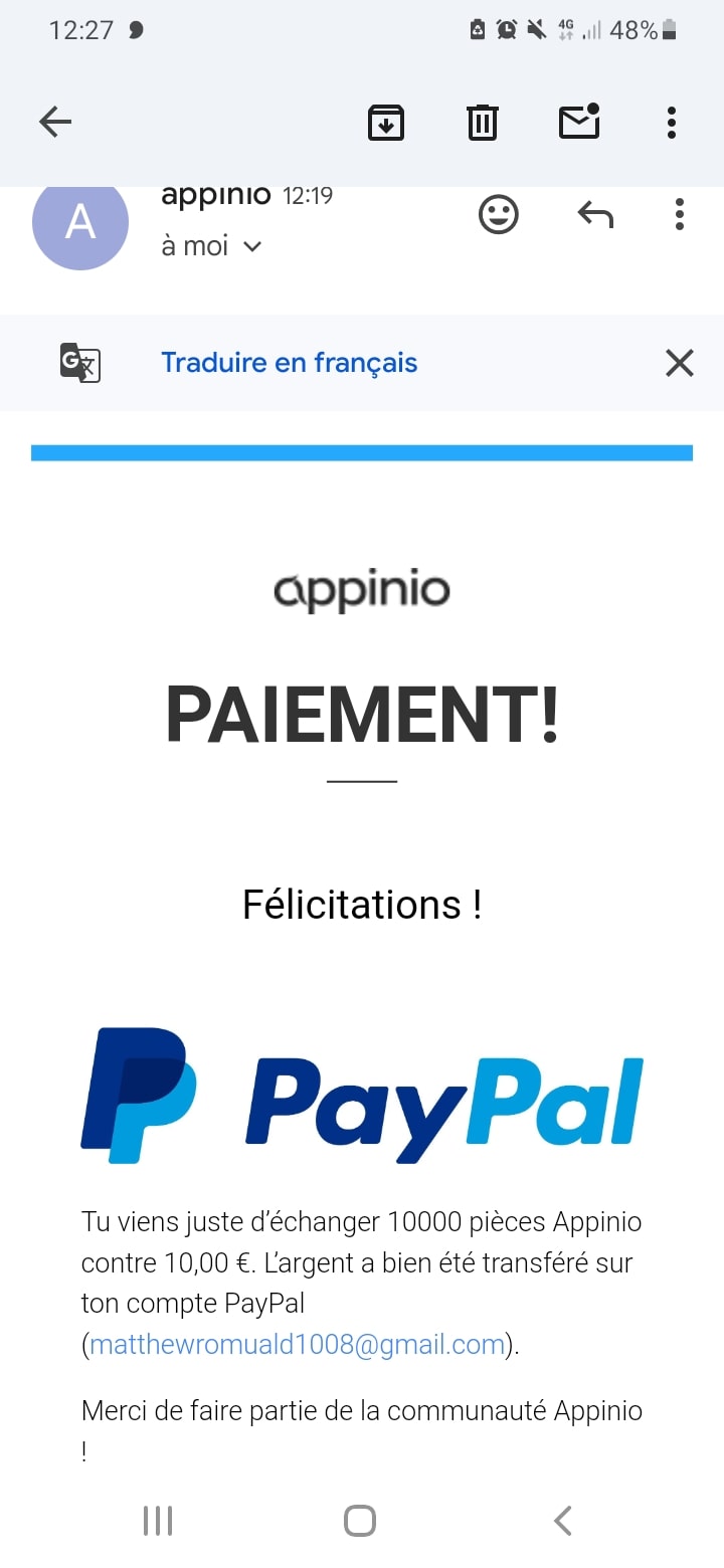 Preuve de paiement Appinio de romu121288