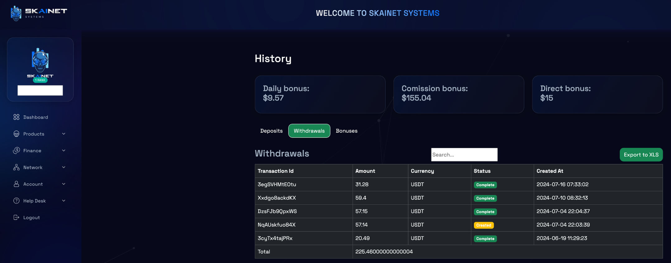 Preuve de paiement Skainet systems de HFT