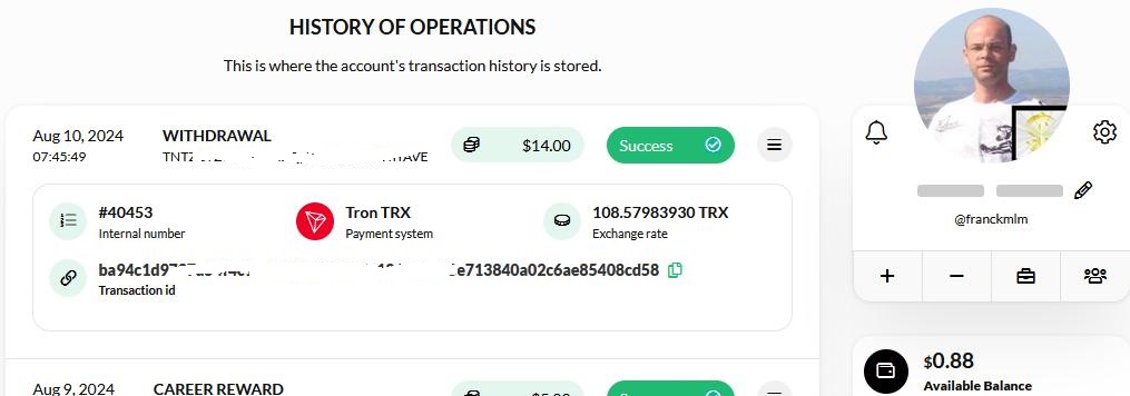 Preuve de paiement Nadex ecosystem de franckmlm