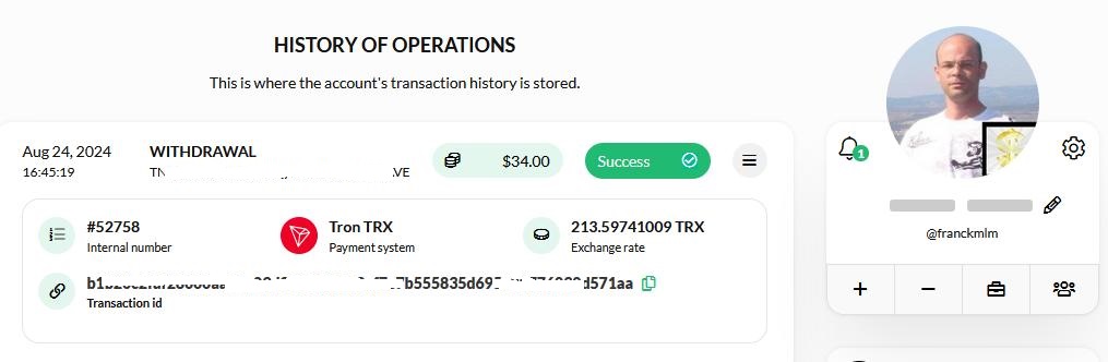 Preuve de paiement Nadex ecosystem de franckmlm