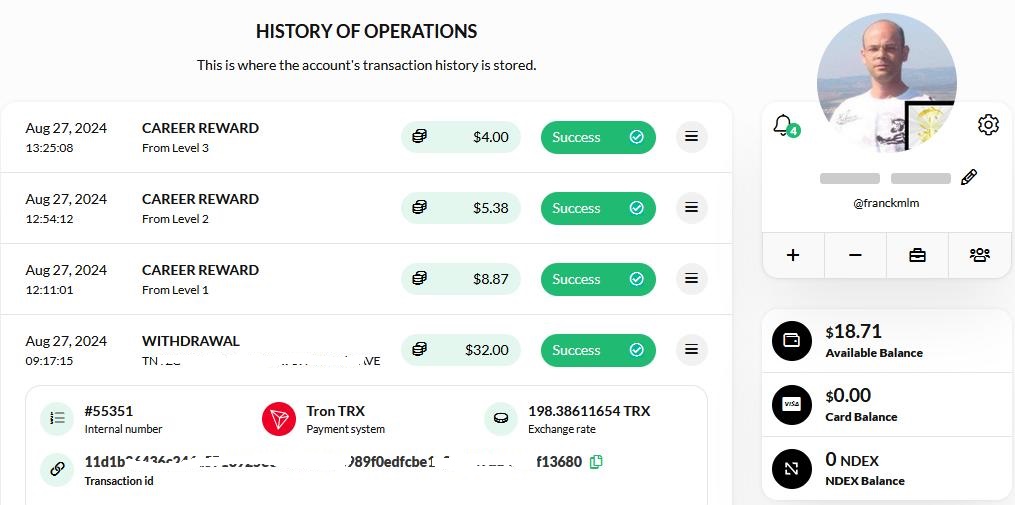 Preuve de paiement Nadex ecosystem de franckmlm