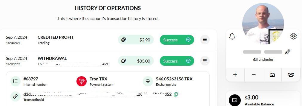 Preuve de paiement Nadex ecosystem de franckmlm