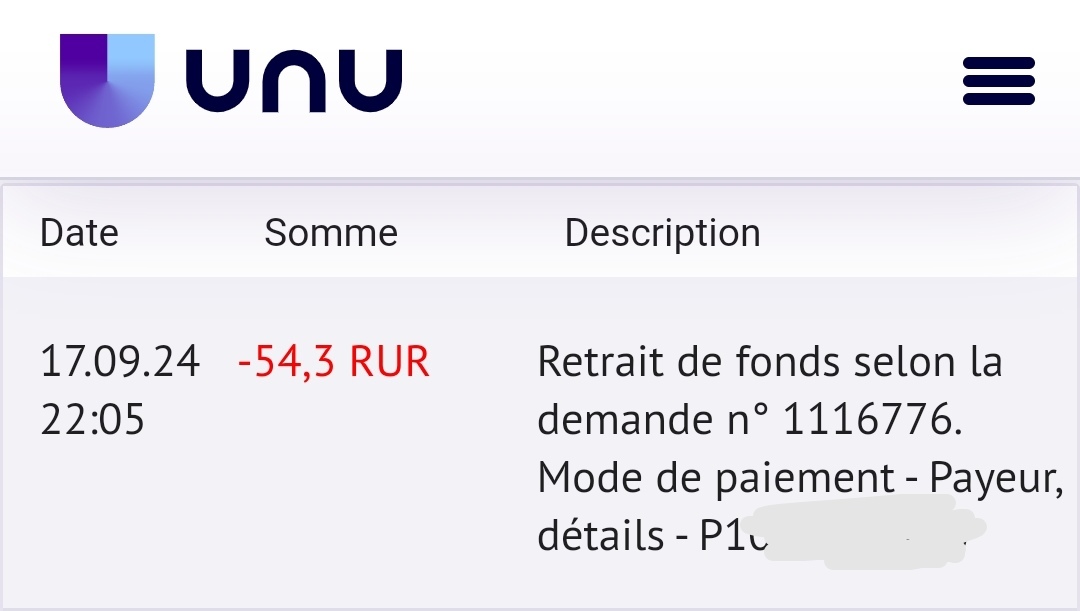 Preuve de paiement Unu de Lionne70