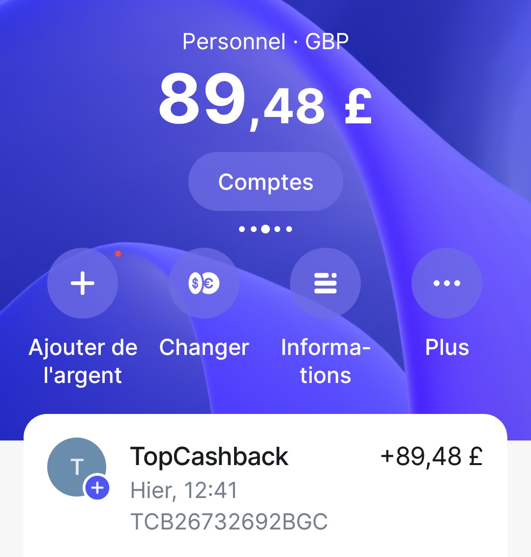 Preuve de paiement Topcashback de Up22