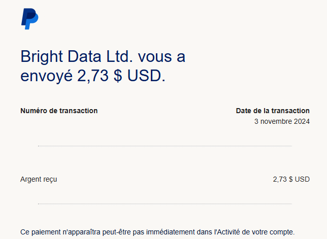 Preuve de paiement Bright data earnapp de darkray0110