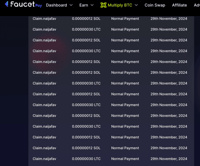 Preuve de paiement Claim naijafav top de Sensei33Mdg