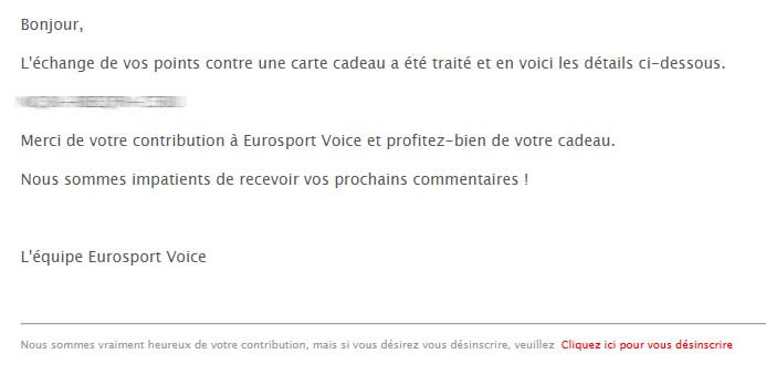 Preuve de paiement Voice eurosport de surlalune