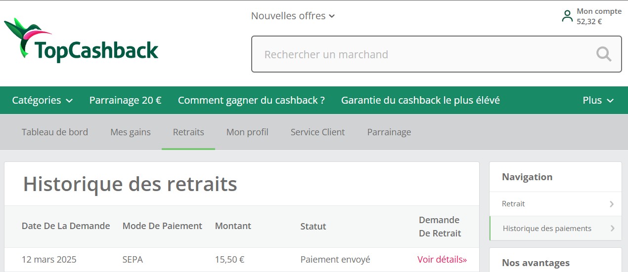 Preuve de paiement Topcashback fr de Up22