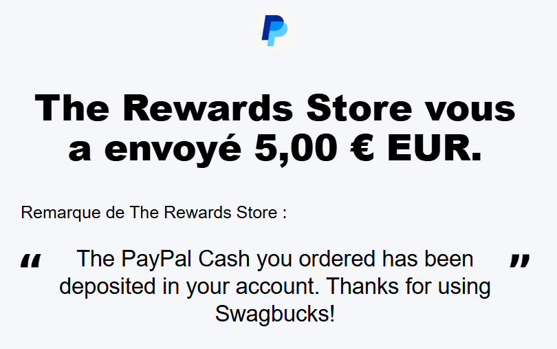 Preuve de paiement Swagbucks de Xandre