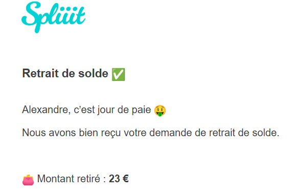 Preuve de paiement Spliiit de Xandre