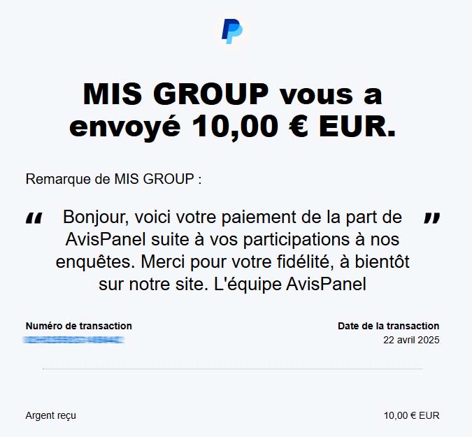 Preuve de paiement Avispanel de surlalune