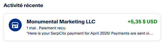 Preuve de paiement Serpclix de Clicfoo