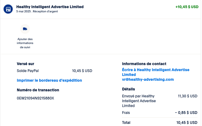 Preuve de paiement Sms profit de TheGodFather