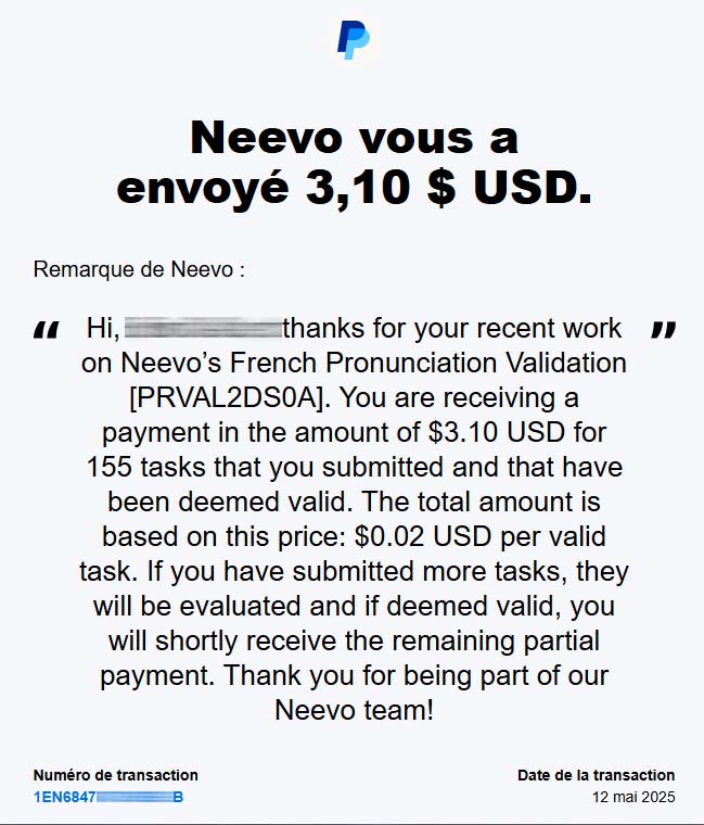 Preuve de paiement Neevo by definedcrowd de surlalune