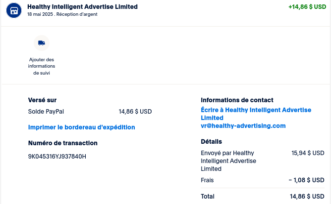 Preuve de paiement Sms profit de TheGodFather