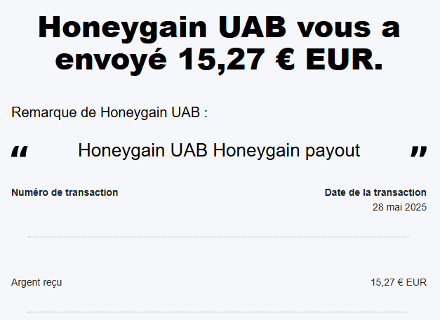 Preuve de paiement Honeygain de darkray0110