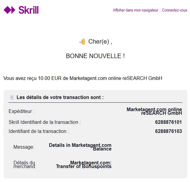 Preuve de paiement Marketagent de surlalune