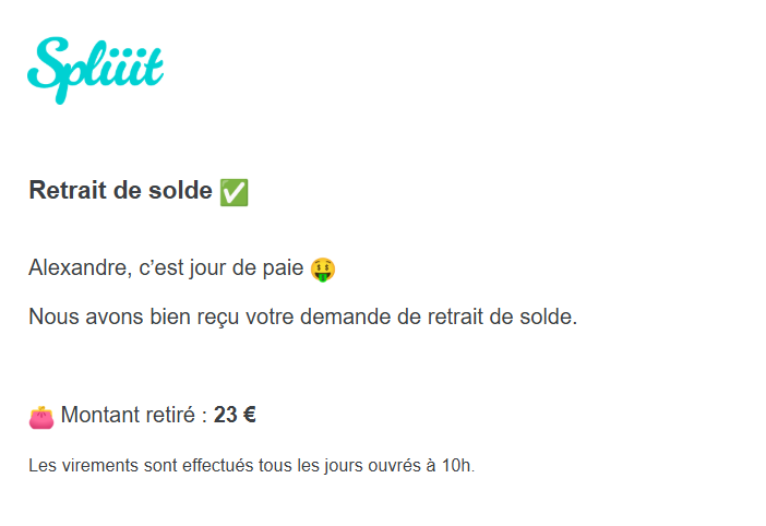 Preuve de paiement Spliiit de Xandre