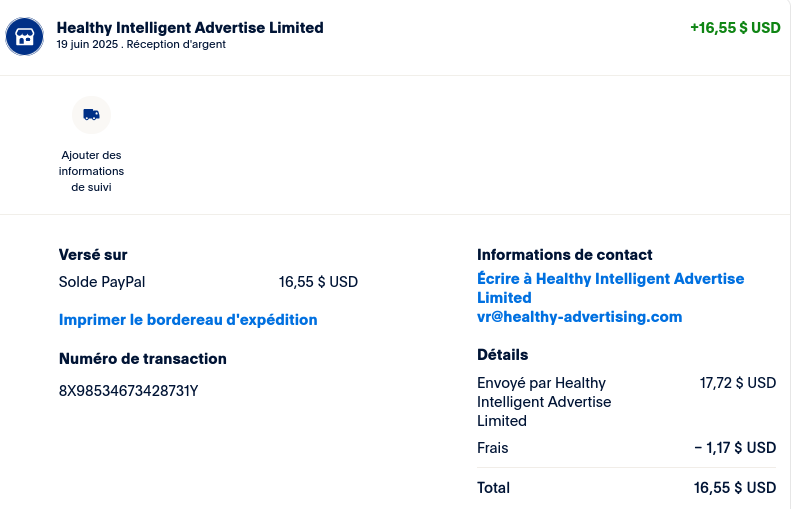 Preuve de paiement Sms profit de TheGodFather